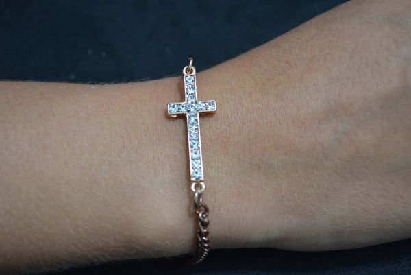 Pulseira cruz strass bronze - P1307