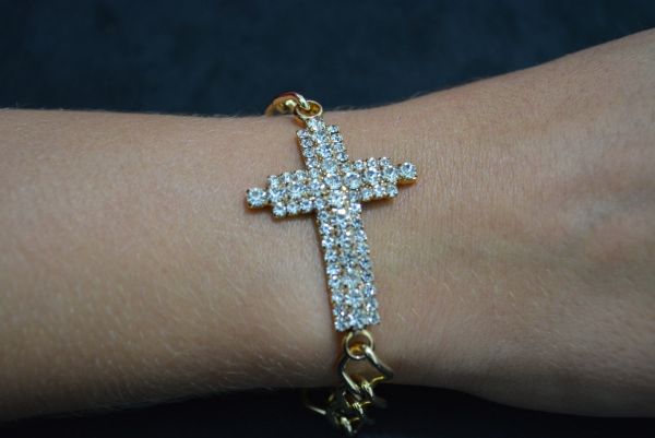 Pulseira cruz strass grossa - P1315