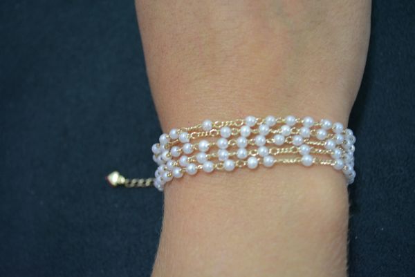 Pulseira pérolas 5 voltas folhada a ouro - SJK124