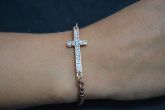 Pulseira cruz strass bronze - P1307