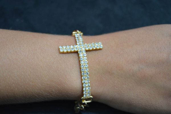 Pulseira cruz fina strass - P1316