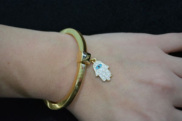 Pulseira mão indiana dourada mola - P1376